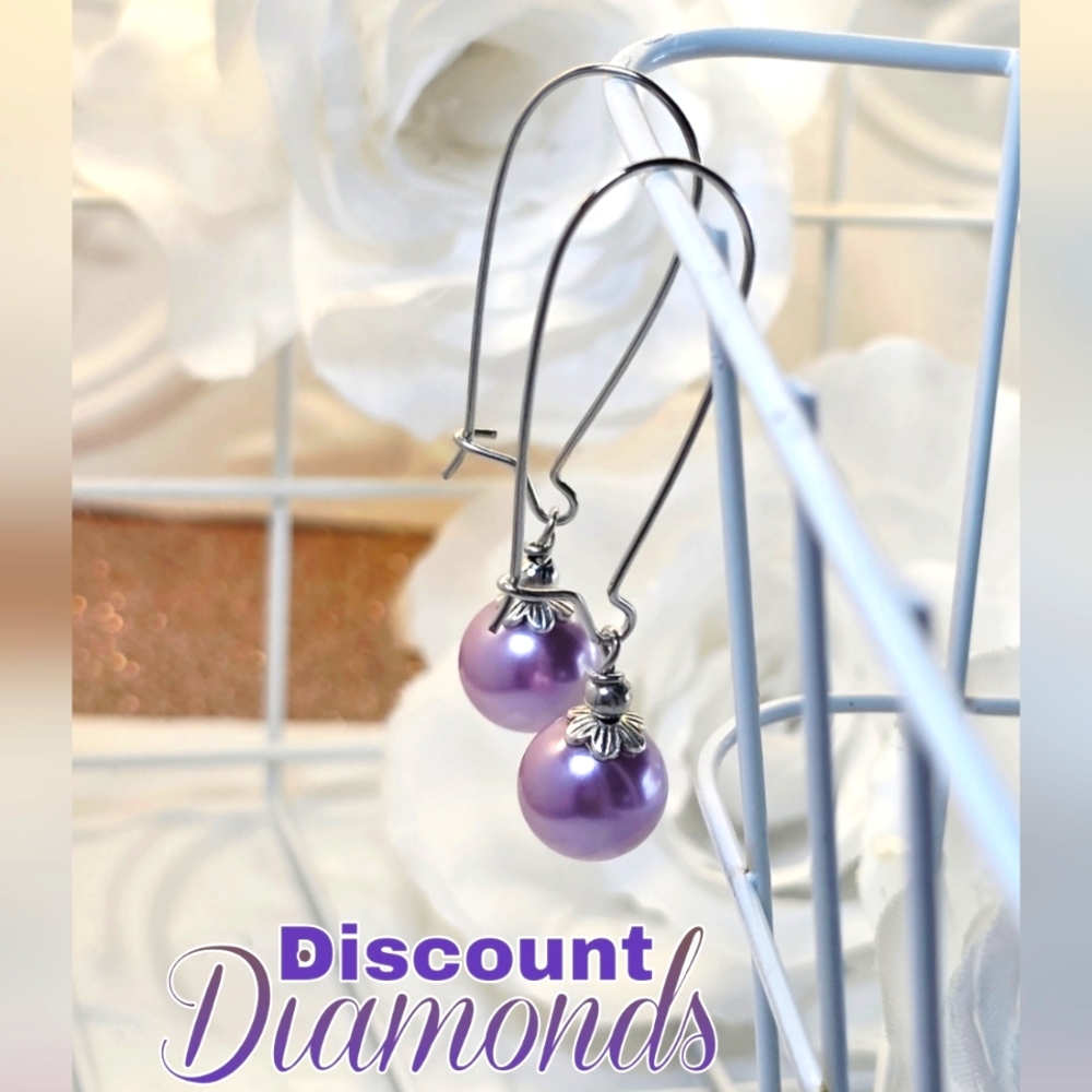 Purple South Sea Shell 10 mm Pearl Earrings Wire Hook on 925 Silver